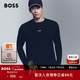 雨果博斯BOSS男士25年秋冬新款撞色徽標常規版彈力棉質(zhì)T恤 001-黑色 XL