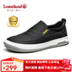 楓葉（leaveland）男鞋秋冬新品織物透氣男士休閑鞋舒適軟底免系一腳蹬帆布鞋子男 黑色（皮鞋碼） 38
