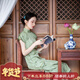 一城風(fēng)絮翠玉珠丨春夏新款民國風(fēng)復古老緞子年輕日常收腰改良式旗袍連衣裙 復古綠色 XS