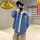 G.duck男童牛仔襯衫2025春秋新款洋氣中大兒童上衣休閑外套帥氣潮流長(cháng)袖 藍色 170