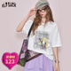 妖精的口袋白色印花露肩短袖t恤女2025年夏季新款休閑設計感上衣 氣質(zhì)白色 S