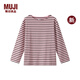 MUJI女式 粗棉線(xiàn)條紋長(cháng)袖T恤上衣打底衫女款女裝26年春季新品BB2ADC6S 粉色圖案 M (160/84A)