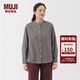 MUJI女式 法蘭絨 立領(lǐng)長(cháng)袖襯衫 女士襯衣外套 25年冬季 女裝 上衣 灰色格紋 M (160/84A)
