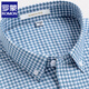 羅蒙（ROMON）格子純棉襯衫男秋冬季新款商務(wù)休閑抗皺免燙男裝垂感外穿襯衣男 藍綠格【純棉長(cháng)袖】 41 【推薦145-155斤】175/96A