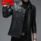 渡森虎頭層牛皮真皮皮衣男秋季新款修身短款皮夾克翻領(lǐng)休閑男士真皮外套 黑色 2XL 52/180