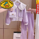 G.duck童裝女童套裝2023新款春秋4-12歲女孩運動(dòng)小香風(fēng)網(wǎng)紅兩件套衣服紫 紫色 春秋款 140cm年齡適合8-9歲小孩子