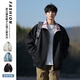VUUG復古撞色格子立領(lǐng)美式工裝夾克男士休閑外套時(shí)尚上衣 黑色 XL