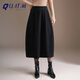恰凡（QIAFAN）半身裙女毛呢花苞裙秋冬季2025新款寬松A字燈籠裙中長(cháng)款蓬蓬傘裙 黑色 無(wú)口袋 2XL 23/2XL 2尺 3     30碼