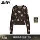 JNBY/江南布衣春秋針織開(kāi)衫復古毛衣女花卉趣味印花坑條5O8314800 208/灰褐 M
