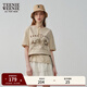 Teenie Weenie小熊女裝簡(jiǎn)約時(shí)尚春夏重工印花圓領(lǐng)短袖T恤寬松上衣 卡其色 S (160)