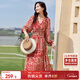 尚都比拉春秋中長(cháng)款印花紅色連衣裙氣質(zhì)女神范顯瘦度假裙子 紅花 M 