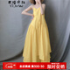 衣瑾帛社連衣裙女夏季文藝范棉麻女裝不規則超長(cháng)款吊帶裙女打底長(cháng)裙 黃色 均碼