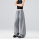 ICH MODE美式加絨衛褲運動(dòng)褲女春秋新款寬松休閑褲彎刀褲子 灰色加絨 L