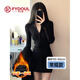 妃衣度（FYDOUL）連衣裙女秋冬季加絨加厚黑色V領(lǐng)修身長(cháng)袖包臀短裙子針織大衣內搭 黑色 常規款半拉鏈版 M 90-110斤