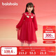 巴拉巴拉女童新中式針織連衣裙2025春裝紅色網(wǎng)紗公主拜年裙子208125111006
