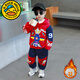 G.duck小黃鴨奧特曼衣服男童加絨套裝兒童秋冬款酷帥寶寶純棉運動(dòng)兩件套 紅色2449 加絨 110