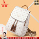 袋鼠卡拉2026新年真皮雙肩包女時(shí)尚旅游背包女士軟皮媽媽包輕便旅行大容量 米白配黃（禮盒裝+小熊掛件）