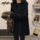MJ STYLE長(cháng)袖開(kāi)衩T恤女2026春秋新款寬松套頭純色打底衫運動(dòng)風(fēng)百搭上衣