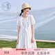 紫涵（ZIHAN）紫涵白色短袖連衣裙女2025夏季新款度假風(fēng)花朵刺繡圓領(lǐng)系繩a字裙 本白 M