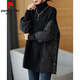 皮爾卡丹（pierre cardin）洋氣高領(lǐng)拼接毛衣女韓版寬松慵懶小眾設計感保暖外套設計秋冬新款 黑色 2XL 126-135斤