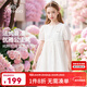 英氏（YEEHOO） 女童連衣裙兒童裙子童裝短袖淑女風(fēng)公主裙氣質(zhì)甜美中大童夏裝 金線(xiàn)毛球白色 【純棉內襯】 120