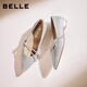 百麗（Belle）氣質(zhì)平跟單鞋女2026春新舒適低跟通勤平底便鞋B2989AQ6預售 銀色 38