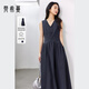 梵希蔓老錢(qián)風(fēng)V領(lǐng)無(wú)袖收腰連衣裙女2026年夏季新款松馳感寬松長(cháng)裙 M9761 深藏青色 XL