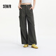 森馬（Semir）休閑褲女夏打褶抽繩半松緊腰工裝褲設計感高街闊腿101325127007A