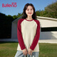 班尼路（Baleno）撞色插肩袖長(cháng)袖T恤女2026春秋款美式復古寬松休閑學(xué)院風(fēng)百搭上衣