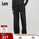 Lee寬松直筒經(jīng)典五袋款黑色女闊腿牛仔褲休閑潮