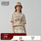 Teenie Weenie小熊女裝簡(jiǎn)約時(shí)尚春夏重工印花圓領(lǐng)短袖T恤寬松上衣 卡其色 S (160)