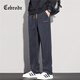 Cebrodz法國 燈芯絨加絨休閑褲男秋冬季直筒加厚褲子抓絨保暖男褲運動(dòng)褲 灰色 L