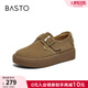 百思圖25春商場(chǎng)新款真皮厚底勃肯鞋女休閑平底懶人鞋單鞋BG122AM5 卡其色 38