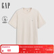 GAP男女裝2025夏季新款小熊刺繡吸濕速干短袖T恤寬松上衣727518 米色 M (170/92A) 亞洲尺碼