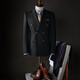 吉約蒙（G·MONS）【布雷澤】雙排扣西裝男套裝黑色商務(wù)正裝修身西服外套西裝上衣 黑色【上衣+褲子】 48