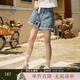 紫涵（ZIHAN）紫涵刺繡復古牛仔短褲女夏季新款高腰寬松顯瘦闊腿卷邊五分褲 淺牛仔藍 M