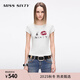 MISS SIXTY2025夏季新款短袖棉麻正肩T恤女復古印花修身短款上衣 白色 S