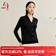 天意TANGY/天意2025春夏新品簡(jiǎn)約大氣黑色V領(lǐng)顯瘦百搭針織開(kāi)衫上衣 黑色7007 M