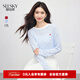 熙世界（sllsky）藍白條紋防曬罩衫長(cháng)袖2025夏新款寬松圓領(lǐng)防曬t恤薄上衣 白底藍條 S