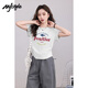 MJ STYLE短袖t恤女2026春夏新美式復古圓領(lǐng)小鯊印花修身設計感打底上衣