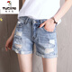 啄木鳥(niǎo)（TUCANO）牛仔短褲女大尺碼高腰寬松韓版2025新款顯瘦破洞熱褲韓版直筒百搭 5001短褲淺藍 XS 建議80-90斤