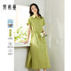 梵希蔓系帶抽繩抹茶綠純棉連衣裙女2026年夏季新款收腰直筒長(cháng)裙子 A1810 抹茶綠 S