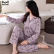 貓人（MiiOW）睡衣女春秋季高端純棉長(cháng)袖2026新款年輕薄款高級感媽媽家居服套裝 C1513暮紫 XL （建議120-140斤）