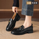ZHR頭層羊皮革樂(lè )福鞋女春季新款厚底百搭皮鞋一腳蹬單鞋JE50黑色37