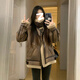 GARNUO皮毛一體羊羔毛外套女2025新款冬季麂皮絨機車(chē)服加絨加厚夾克棉服 棕色 XL 【131-150斤】