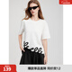 ELLE法式摩登不規則印花圓領(lǐng)T恤女2025夏新款設計感寬松短袖上衣 白色 L