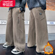 樂(lè )芭鼠男童褲子加絨秋冬季寬松加厚中大兒童休閑褲直筒闊腿胖童褲子男孩 卡其色【一體絨休閑褲】 170 碼