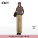 DZZIT地素長(cháng)袖T恤冬季條紋簡(jiǎn)約設計復古上衣女3I4B5202N 深卡其色 XS