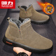 回力男鞋雪地靴冬季加絨加厚保暖懶人一腳蹬棉鞋 3200 駝色 42 
