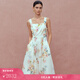 Fabrique夢(mèng)境花園桑蠶絲亞麻印花刺繡花邊吊帶連衣裙2025夏季 米白色 XS /P